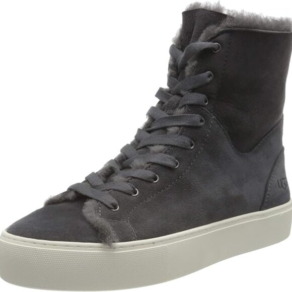 NEW UGG Beven Genuine Shearling High Top Gray Winter Fur Sheepskin Sneaker Shoes - Picture 1 of 12